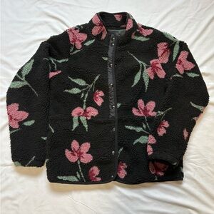 Volcom Black Sherpa Jacket with Pink Floral Print